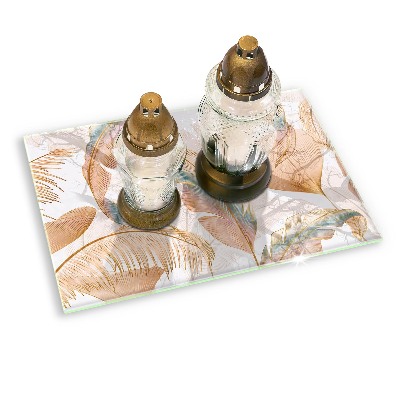 Glasplaat voor grafkaars Boho-veren en -bladeren