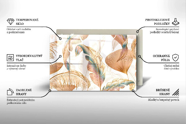 Glasplaat voor grafkaars Boho-veren en -bladeren
