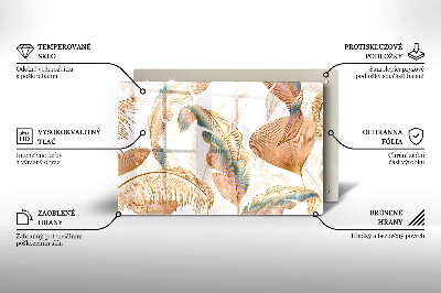 Glasplaat voor grafkaars Boho-veren en -bladeren