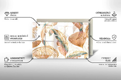 Glasplaat voor grafkaars Boho-veren en -bladeren