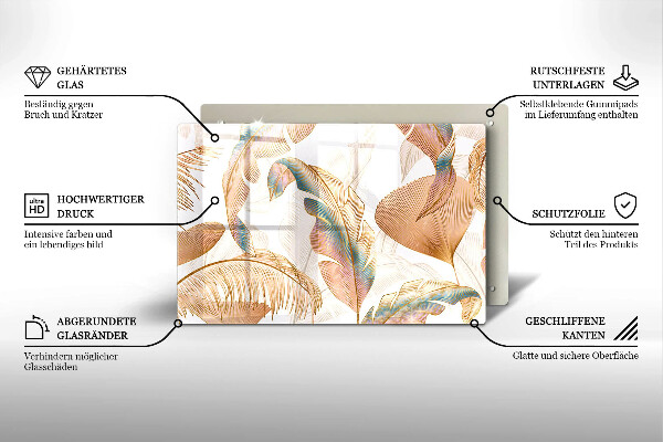Glasplaat voor grafkaars Boho-veren en -bladeren
