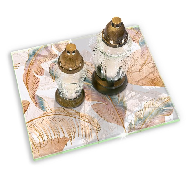 Glasplaat voor grafkaars Boho-veren en -bladeren