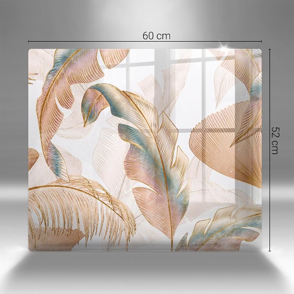 Glasplaat voor grafkaars Boho-veren en -bladeren