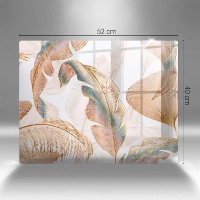 Glasplaat voor grafkaars Boho-veren en -bladeren