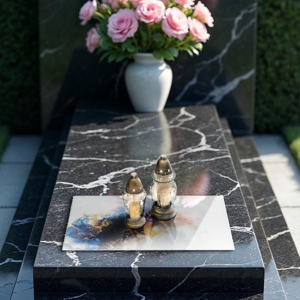 Glasplaat voor grafkaars Abstractie met blauw