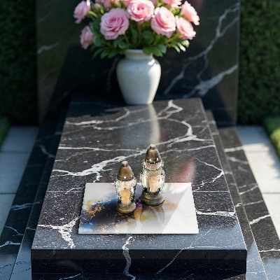 Glasplaat voor grafkaars Abstractie met blauw