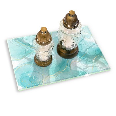 Glasplaat voor grafkaars Blauw en goud abstractie