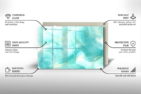 Glasplaat voor grafkaars Blauw en goud abstractie