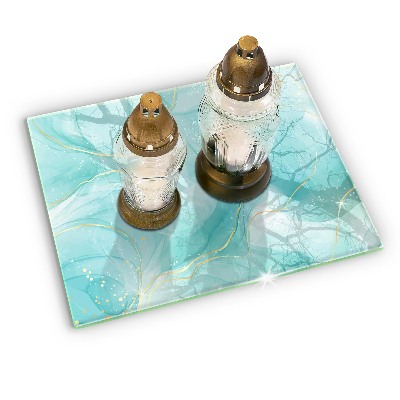 Glasplaat voor grafkaars Blauw en goud abstractie