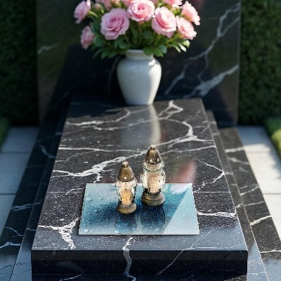 Glasplaat voor grafkaars waterdruppels