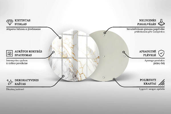 Glasplaat voor grafkaars Licht marmer met goud