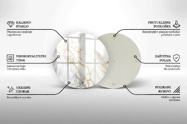 Glasplaat voor grafkaars Licht marmer met goud
