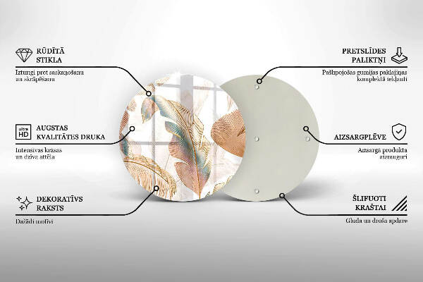 Glasplaat voor grafkaars Boho-veren en -bladeren