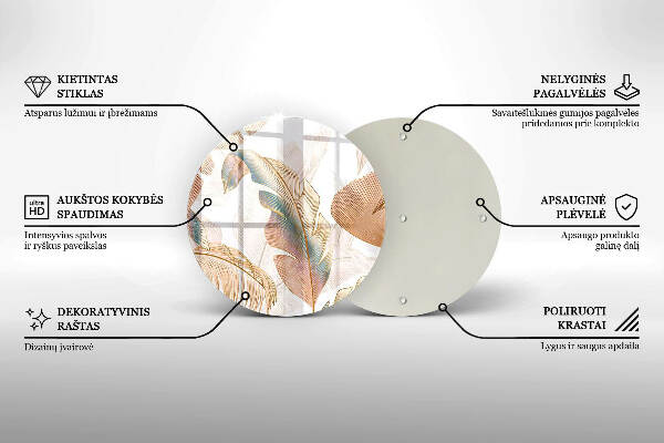 Glasplaat voor grafkaars Boho-veren en -bladeren