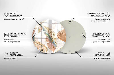 Glasplaat voor grafkaars Boho-veren en -bladeren