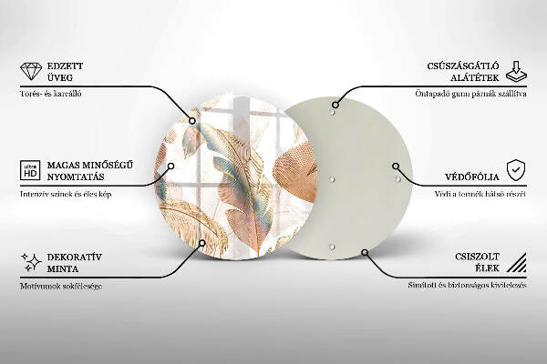 Glasplaat voor grafkaars Boho-veren en -bladeren