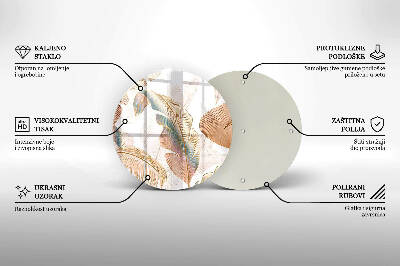 Glasplaat voor grafkaars Boho-veren en -bladeren