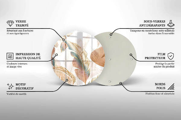 Glasplaat voor grafkaars Boho-veren en -bladeren