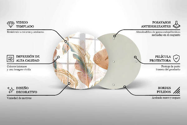 Glasplaat voor grafkaars Boho-veren en -bladeren