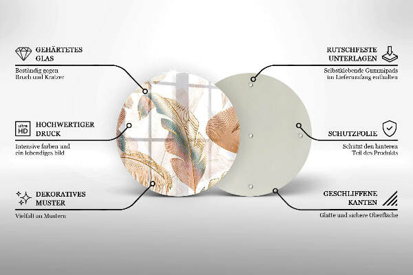 Glasplaat voor grafkaars Boho-veren en -bladeren