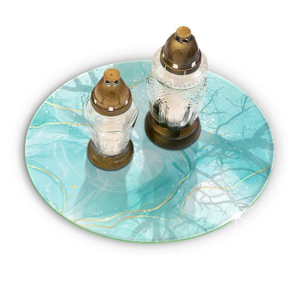 Glasplaat voor grafkaars Blauw en goud abstractie