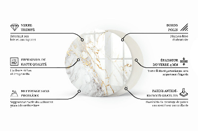 Ronde glazen tafelblad Natuurlijke steenstructuur