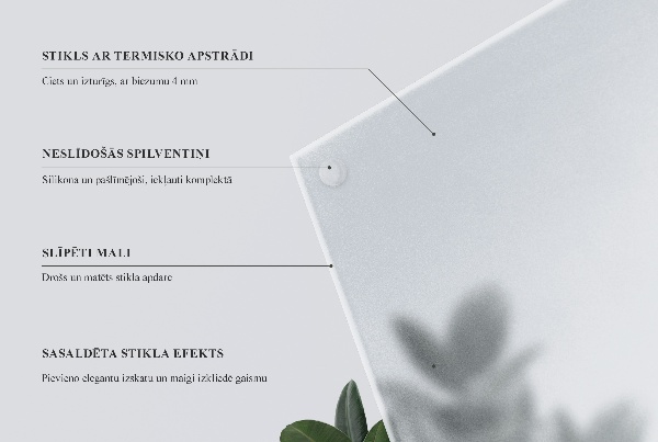 Rechthoekig tafelblad van glas met semitransparant glas
