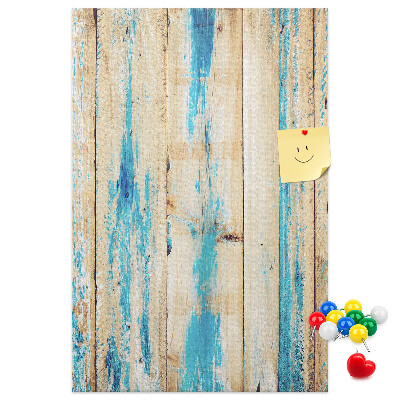 Kurken prikbord oud houten paneel met blauwe accenten