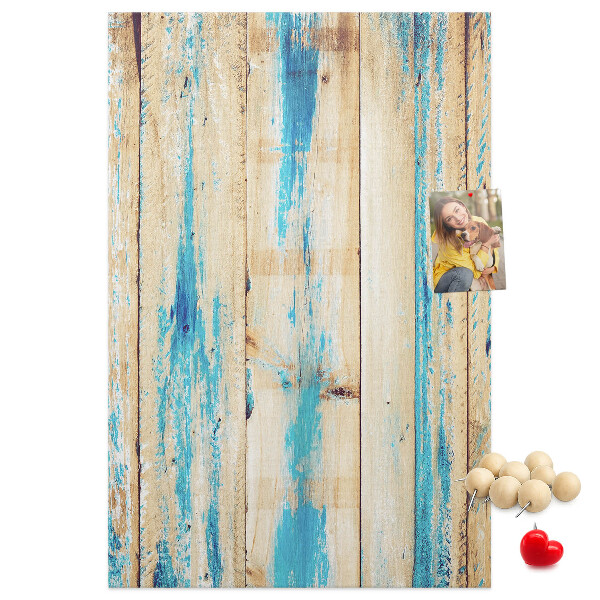 Kurken prikbord oud houten paneel met blauwe accenten