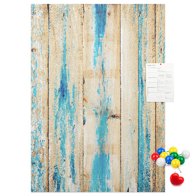 Kurken prikbord oud houten paneel met blauwe accenten