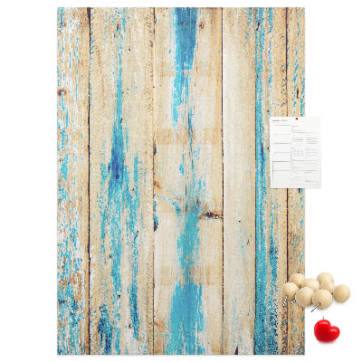 Kurken prikbord oud houten paneel met blauwe accenten