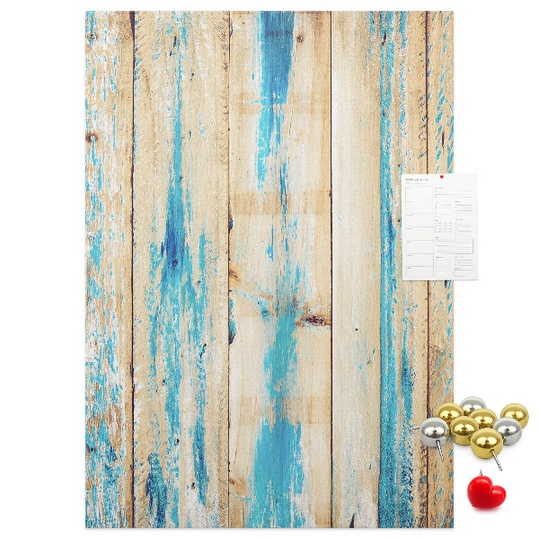 Kurken prikbord oud houten paneel met blauwe accenten