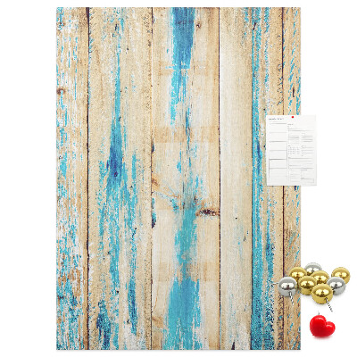 Kurken prikbord oud houten paneel met blauwe accenten