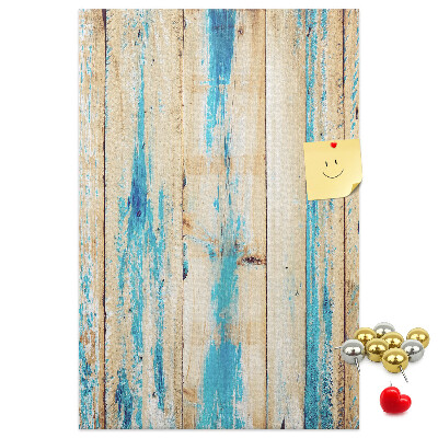 Kurken prikbord oud houten paneel met blauwe accenten