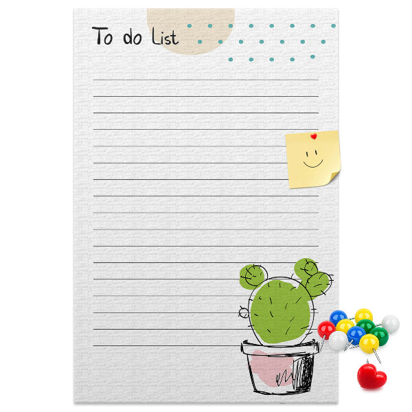 Kurken memobord met een cactus in een pot als to-do-lijst