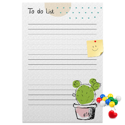 Kurken memobord met een cactus in een pot als to-do-lijst