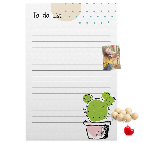 Kurken memobord met een cactus in een pot als to-do-lijst