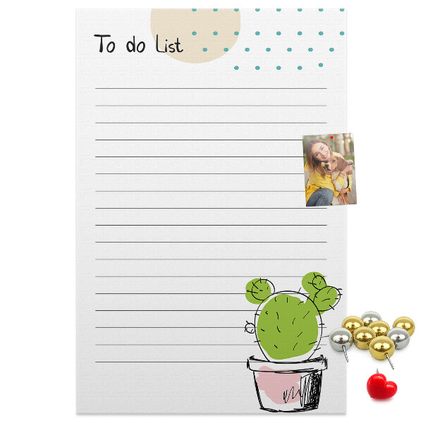 Kurken memobord met een cactus in een pot als to-do-lijst