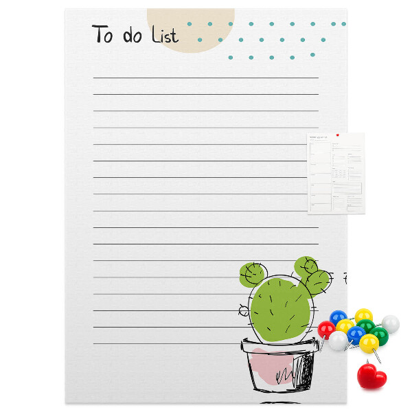 Kurken memobord met een cactus in een pot als to-do-lijst