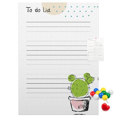 Kurken memobord met een cactus in een pot als to-do-lijst