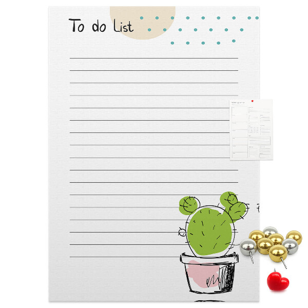 Kurken memobord met een cactus in een pot als to-do-lijst