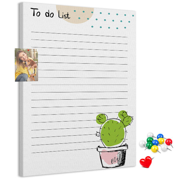 Kurken memobord met een cactus in een pot als to-do-lijst