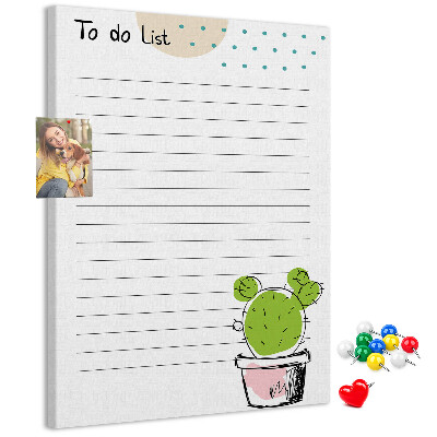 Kurken memobord met een cactus in een pot als to-do-lijst