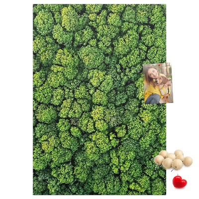 Prikbord van kurk met een afbeelding van een groen bos vanuit vogelperspectief