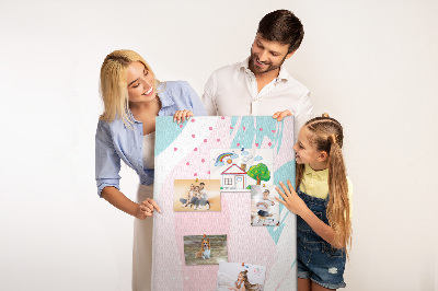 Prikbord van kurk met abstracte stippen in pastelkleuren