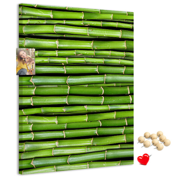 Kurken memobord met decoratieve groene bamboestengels