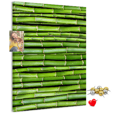 Kurken memobord met decoratieve groene bamboestengels