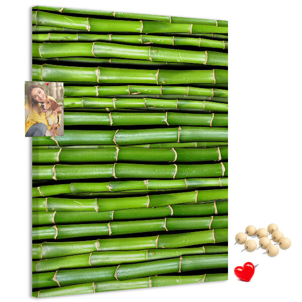 Kurken memobord met decoratieve groene bamboestengels
