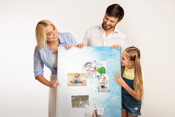 Kurk bedrukken fijne blauwe aquarelverf op canvas