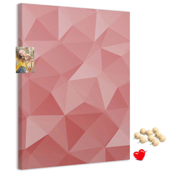 Kurken memobord met abstract roze geometrisch driehoekspatroon